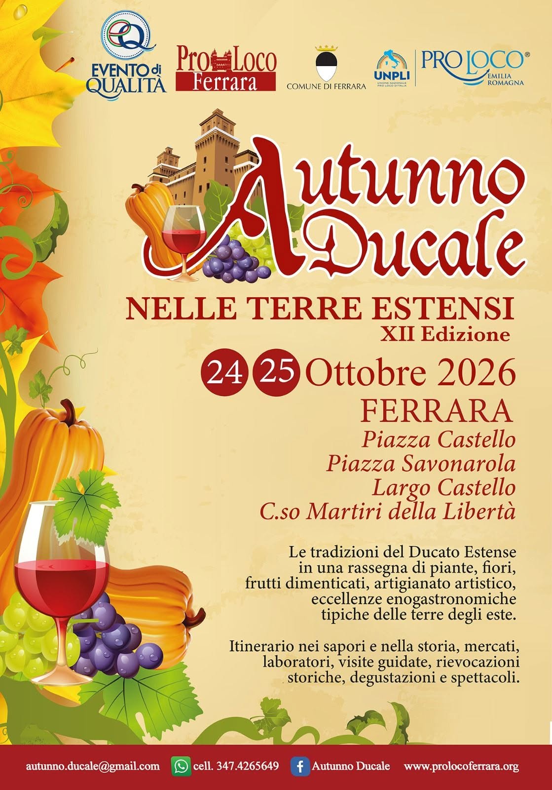 Locandina Autunno Ducale nelle Terre Estensi 2026, festa enogastronomica delle Pro Loco nel centro storico di Ferrara